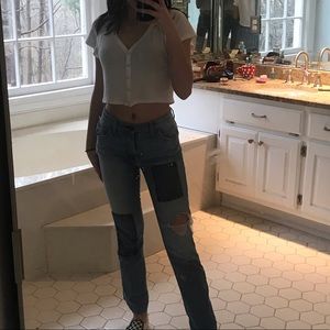 blue denim patch work jeans